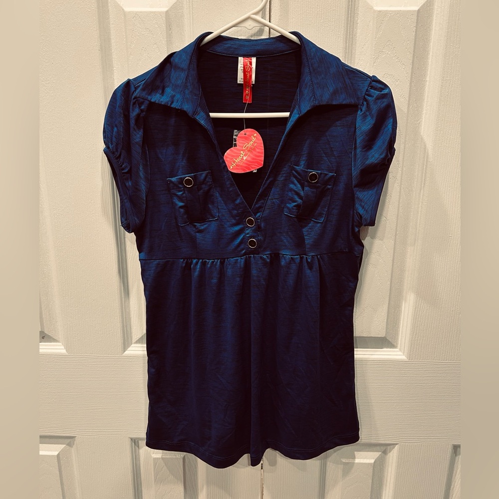 Heart Soul Women’s Blue Top Blouse Size L